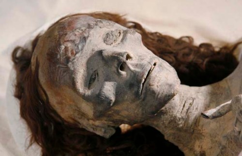 Una de las posible madre del faraón Tutankamón, de cuyo ADN, se obtuvo una coincidencia del 96.6% con la población autóctona de la península ibérica. Obsérvese el color rojo del cabello, frecuente entre la población céltica occidental.