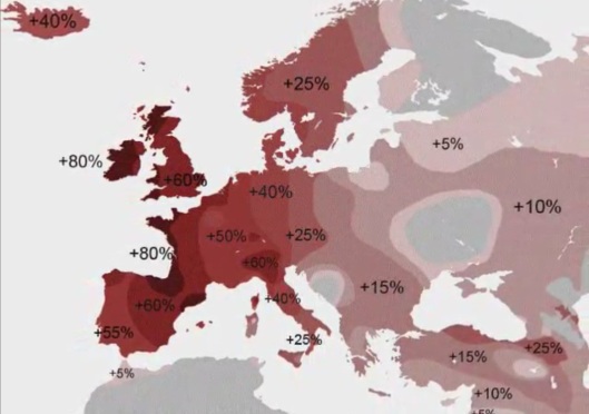 Frecuencias aproximadas del HR1b en Europa.